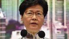 Hong Kong Chief Executive Carrie Lam speaks during a press conference at the government headquarters in Hong Kong on June 15, 2019.