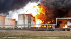 пожар на нефтебазе "Роснефти" в Белгороде, апрель 2022