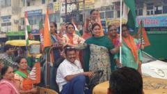Women BJP supporters celebrating in Ahmedabad.