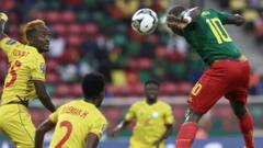 Cameroon forward Vincent Aboubakar use head score di second goal