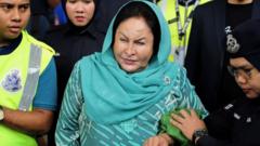 Former Malaysian prime minister Najib Razak's wife Rosmah Mansor (C) leaves the High Court after facing corruption charges in Kuala Lumpur on April 10, 2019.