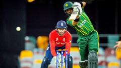 Pakistan's Iftikhar Ahmed plays a shot during the ICC 2022 Twenty20 World Cup cricket warm-up match between Pakistan and England at the Gabba in Brisbane on October 17, 2022.