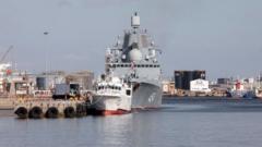 Di Russian military frigate 'Admiral Gorshkov' dock for di harbour of Cape Town for February 13, 2023