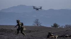 US Marine Osprey lands in joint exercise with Japan in Gotemba