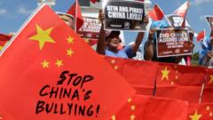 圖為2019年在菲律賓馬尼拉舉行的一場反對中國在南海"侵略"的示威現場（資料照片）。