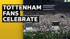 Fans at Tottenham’s stadium celebrate Europa League triumph