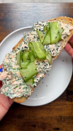 Creamy smashed salmon on toast