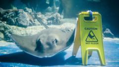 ray with wet floor sign