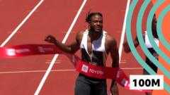 Thompson wins men's 100m as GB's Hughes takes second place