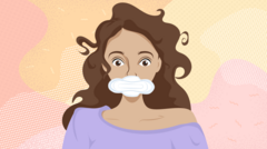 Ilustración de mujer con una toallita en su boca