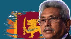 Image of Gotabaya Rajapaksa over a treated flag of Libya