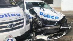 The damaged police car