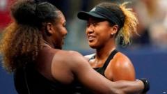 Serena Williams congratulates Naomi Osaka (right) after she beat her in the US Open final
