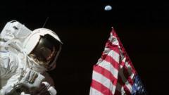 Harrison Schmitt na Lua com a bandeira dos EUA