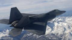 F-22 jet flying over the Sierra Nevada mountains in an archive photo