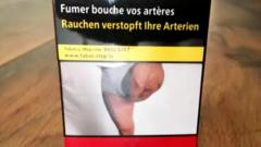 Cigarette packet showing man's amputated leg