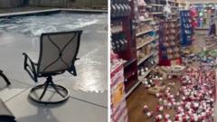 Moment earthquake hits California and damages store