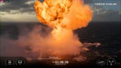 Moment SpaceX rocket explodes in the Indian Ocean after splashdown