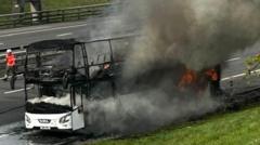 Traffic stopped as coach on fire on M6 toll