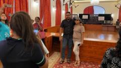 People pose inside the presidential residence in Colombo