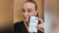 Woman handed gift card receipt for £63 quadrillion