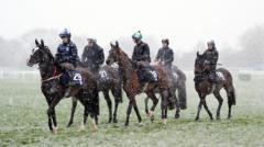 Snow falls on Cheltenham Racecourse ahead of day two