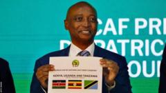 Confederation of African Football president Patrice Motsepe announce di hosts of Afcon 2025 and 2027 during a ceremony in Cairo