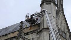 Cathedral roof rescue exercise for firefighters