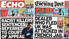 Racist killers sentences referred to Court of Appeal and drug dealer attacked in French jail