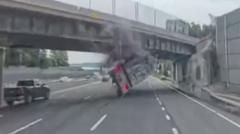 Dashcam video shows moment lorry slams into New York overpass