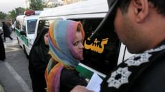 Morality police officer questions Iranian woman (file photo)
