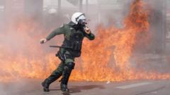 Greek police during the clashes in Athens