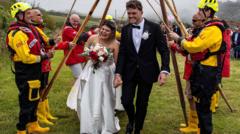 RNLI 'welly guard of honour' for newlyweds