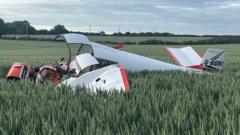 Two injured as small plane crashes in field