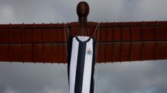 Huge football shirt over Angel of the North ahead of Newcastle’s cup final against Liverpool