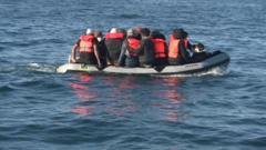 Migrants in small boat in English Channel