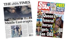 The Papers: 'Middle East erupts' and OBE for Queen's funeral horse