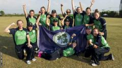 Ireland celebrate qualifying for the World Twenty20 after defeating Scotland