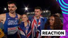 Great Britain's 400m relay team give their reaction to their silver-medal performance on the first night of the