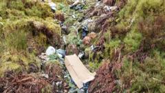 Drone footage shows 'devastating' fly-tipping on mountainside