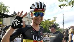 Tim Wellens smiles after claiming victory on stage 15 of the 2025 Tour de France
