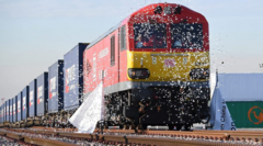 The first freight train from China to the UK arrives in London in 2017, having crossed seven countries in 18 days. 