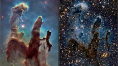 NASA's Hubble Space Telescope reveal how different the iconic Pillars of Creation appear in visible and in near-infrared light
