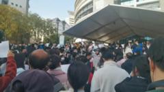 One crowd of students for Beijing Tsinghua University protest against Covid measures