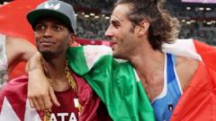 올림픽 높이뛰기 결승전에선 금메달을 나눠 가진 카타르의 무타즈 바르심과 이탈리아의 지안마르코 탐베리