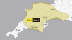 Warning for snow in parts of Devon and Cornwall