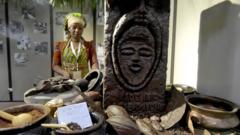 A woman at a cocoa exhibit