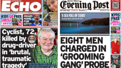 Eight charged in 'grooming gang' probe and drug-driver kills cyclist, 72