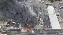 Firefighters tackling huge blaze at factory involving 20 tonnes of tyres