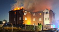 Children in hospital after fire at block of flats